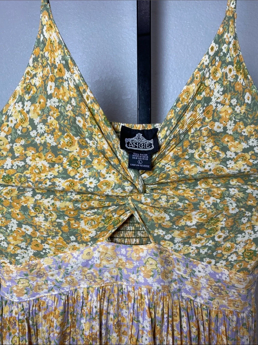 Angie Green and Yellow Floral Twist-Front Maxi Dress - Picture 3 of 6